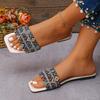 Fashion Bohemian Mix Color Flat Slides for Women Retro Square Toe Low Heel Slippers Woman Summer Beach Soft Bottom Slippers Female
