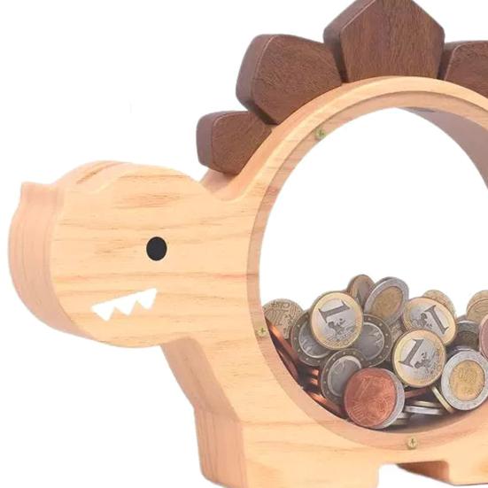 Dřevěné prasátko pro kluky a holky, tvar dinosaura, pokladnička s průhledným okénkem, spořicí box na mince se zámkem, hračka pro finanční vzdělávání dětí