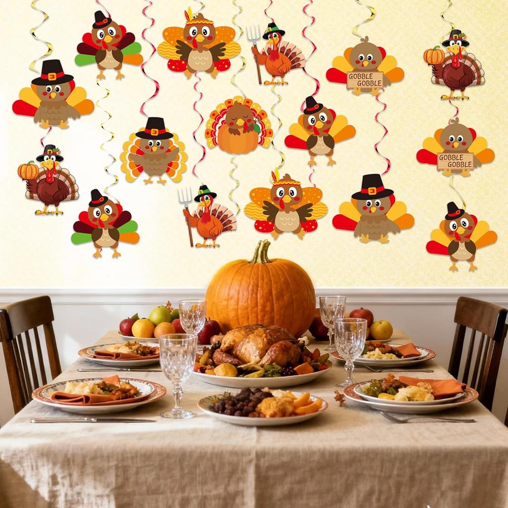 36Pcs DIY Thanksgiving Decorations Hanging Swirls Thanksgiving Turkey Ceiling Swirls for Indoor Home Party Decor
