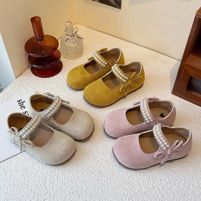 Mädchen Lederschuhe 2025 Frühling und Herbst neue Kinder Perle Schleife Prinzessin Schuhe mittelgroße und kleine Kinder weich besohlte Mary Jane Schuhe