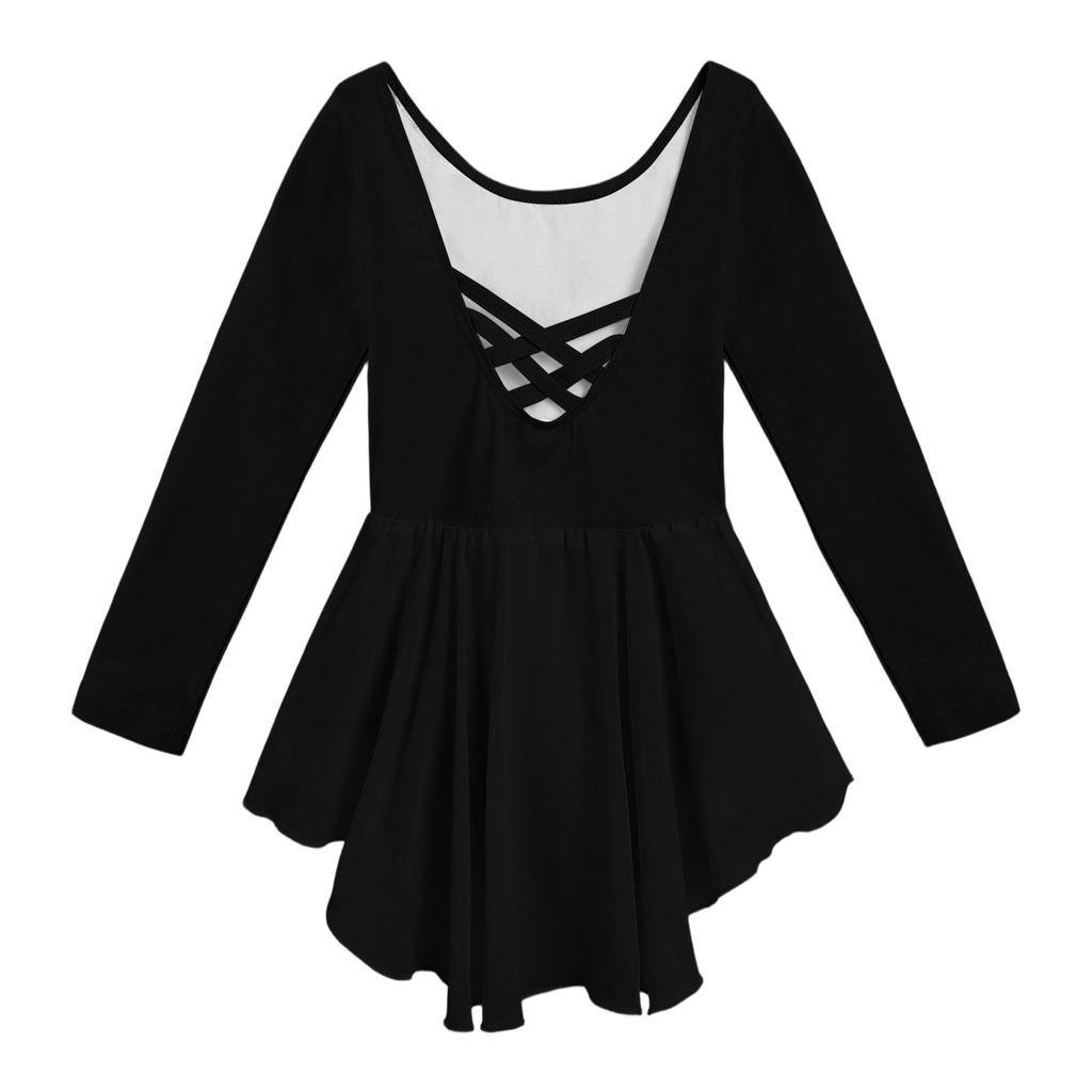 Girls' Color Long-sleeved Tulle Bodysuit Dance Costume