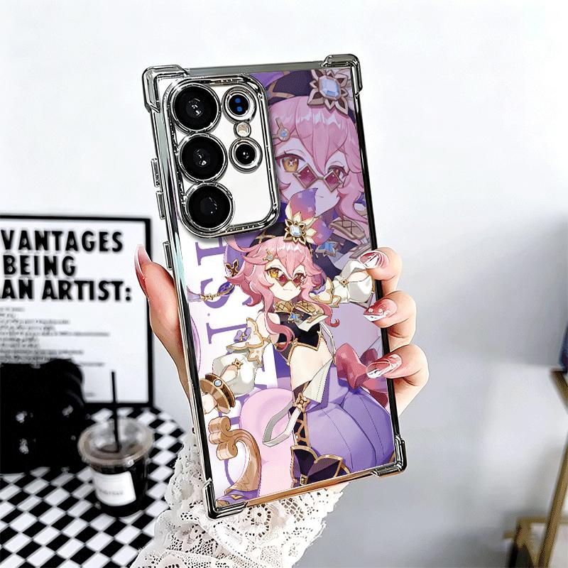 

Genshin Impact Anime Plating Phone Case For Samsung Galaxy S24 S25 FE S26 Edge S23 Ultra S22 S21 Plus S20 Anti-Fall Airabag Cove Samsung S25