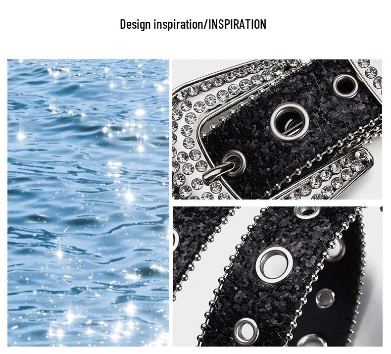 Europäisch-amerikanischer Strass-Schnallengürtel: Modisches Pailletten-Ösen-Top, Punk-Stil für Nachtclub-Kleidung