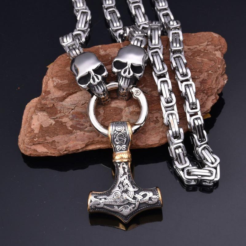 Retro Wikinger Totenkopf Anhänger Halskette - Edelstahl Nordischer Gothic Schmuck