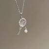 Pearl Chain Racquet Pendant Necklace Exquisite Design Zircon Pearl Chain Necklace  For Women