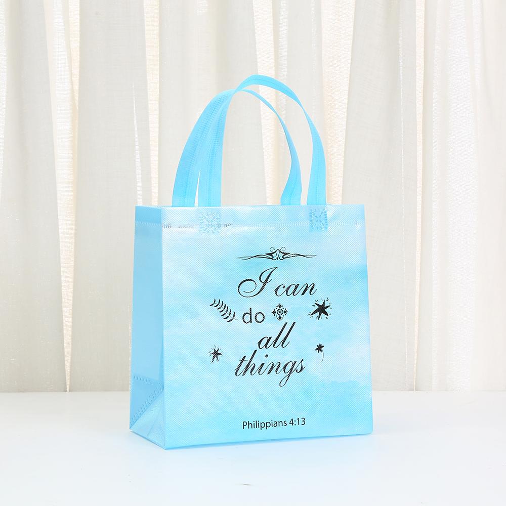 12/30pcs Gradient Non Woven Tote Bags Laminated Waterproof Shopping Bags Reusable Gift Bags Printed Message Design Party Use