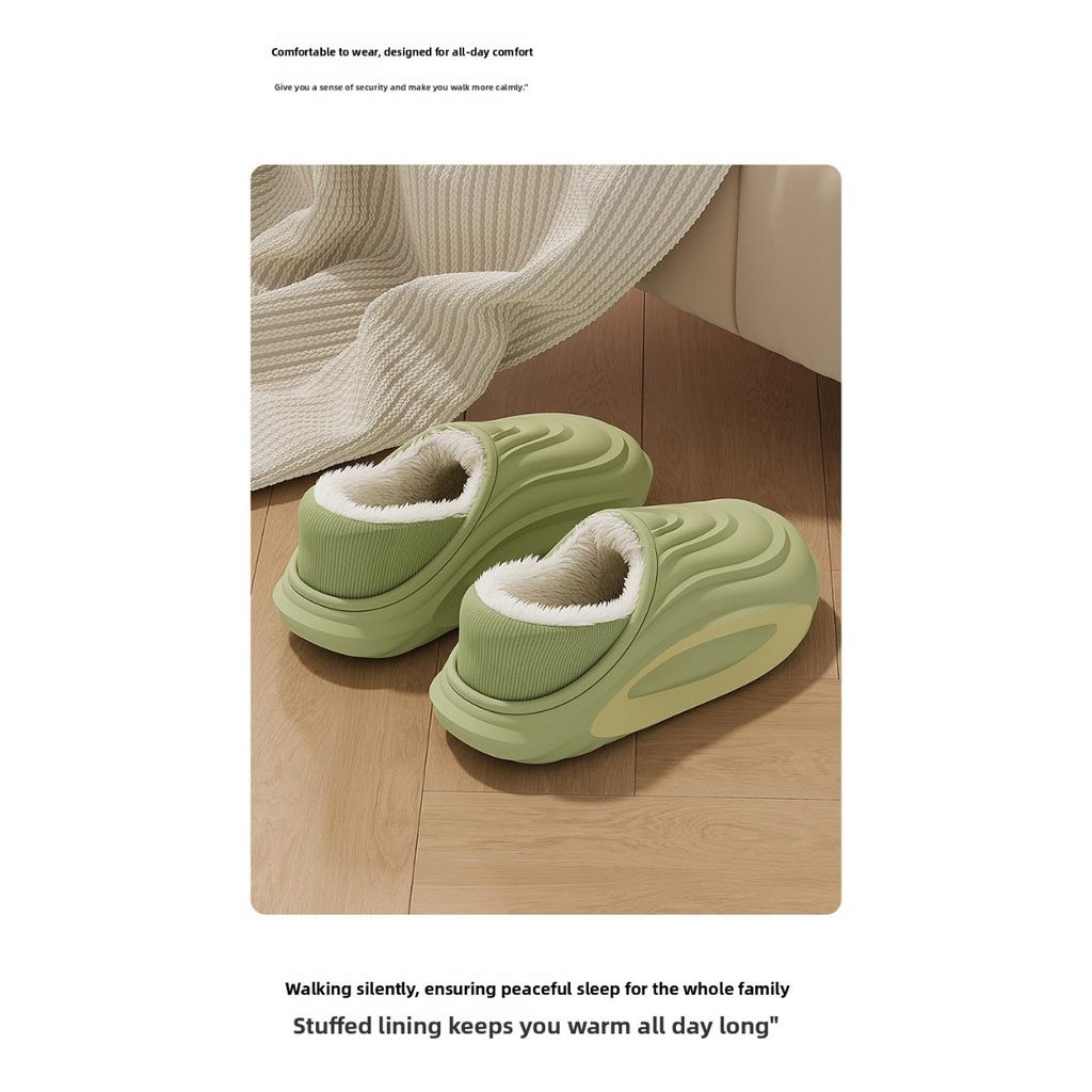 Waterproof Cotton Slippers for Men, Anti Slip In Winter, Home with Plush Cotton Shoes, Warm Bags, Thick Soled Cotton Slippers for Women