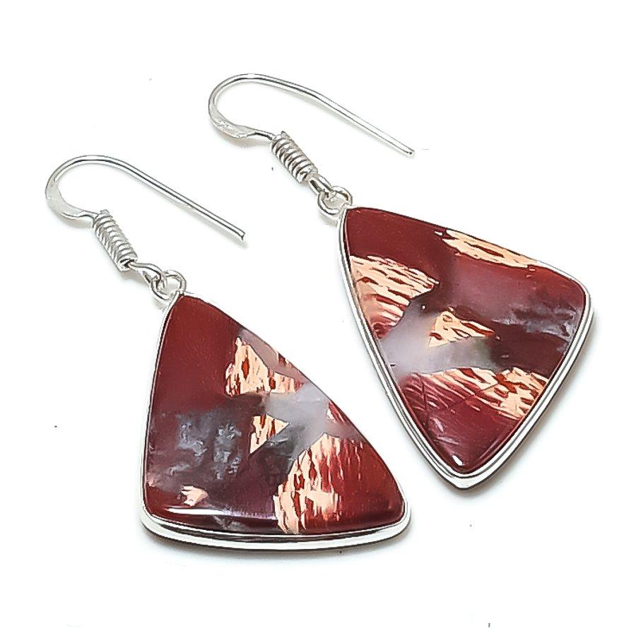 Натуральный Красный Змеиный Кожи Камень Серебро 925 Пробы Ювелирное Изделие Серьга 1.89  AEE-10797