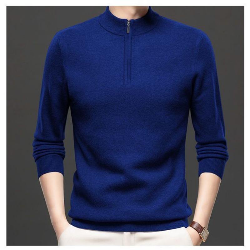 Cardigan Sweater Autumn Winter Men's Thickened Warm Half Turtleneck Middle-aged New Zipper Loose Knitted Bottoming