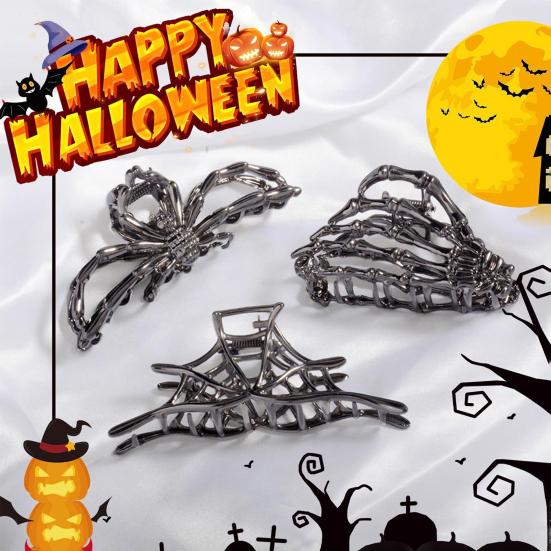 4Pcs Halloween Hair Claws Black Spider Web Skeleton Hand Bat Shape