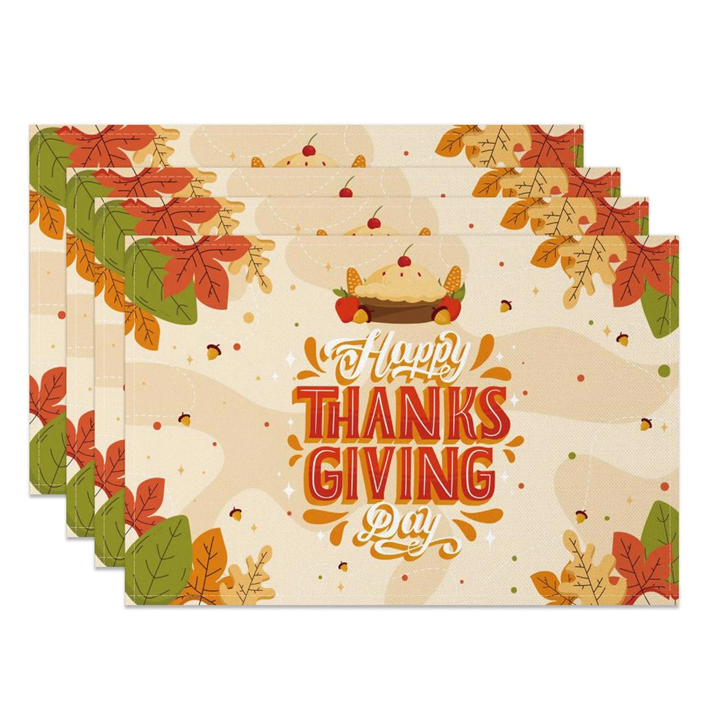 Thanksgiving Placemat Fall Harvest Table Decor Pumpkin Maple Leaf Pattern Printing Seasonal Holiday Dining Mats for Family Party