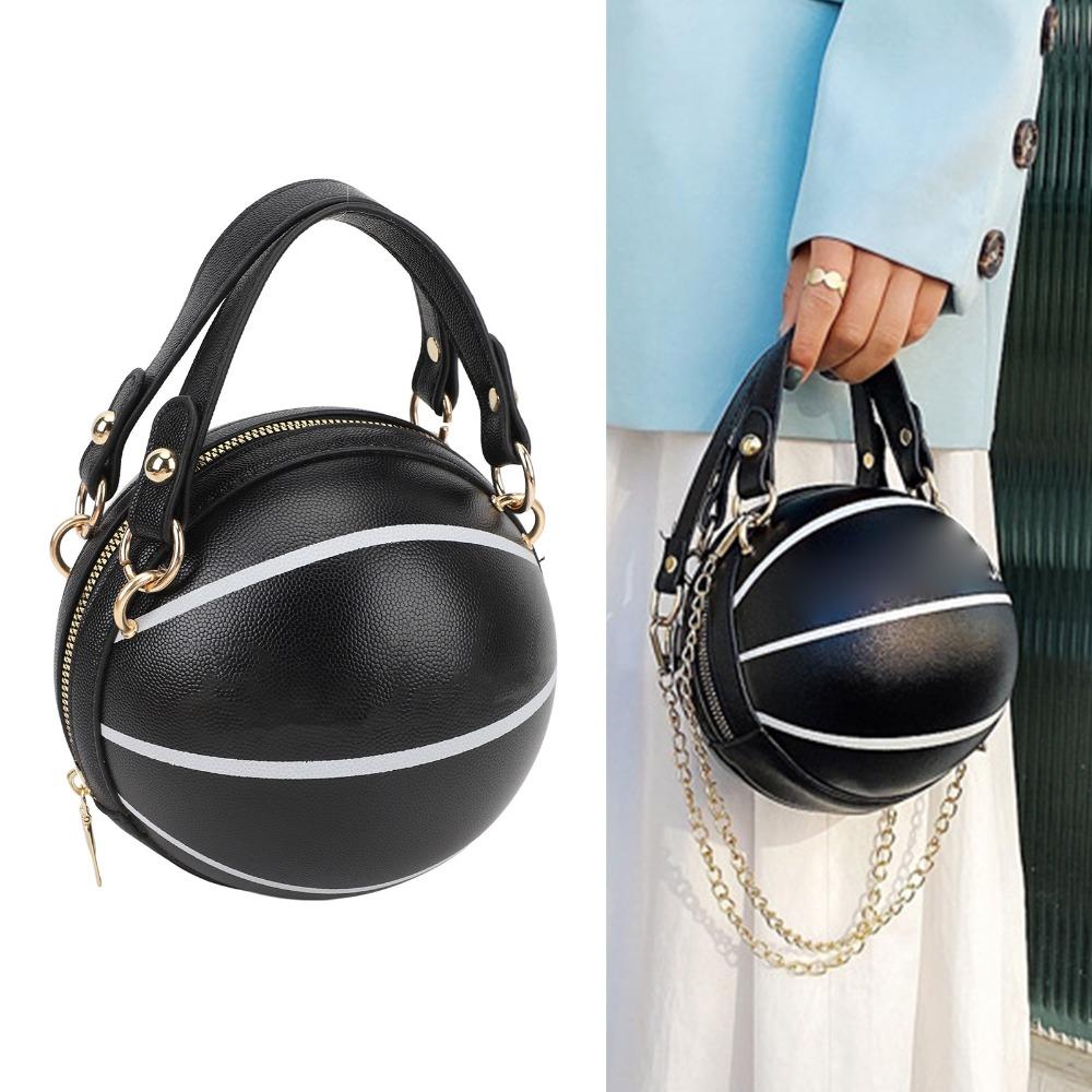 Robuste PU-Leder Basketballtasche mit Reißverschluss Mehrere Tragemöglichkeiten Basketballförmige Handtasche Umhängetasche für Freizeitaktivitäten
