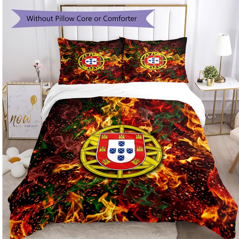 Set Biancheria da Letto Stampata Calcio Portogallo 3 Pezzi Set Copriletto Traspirante Accogliente come Regalo per la Casa Nuova o per le Feste