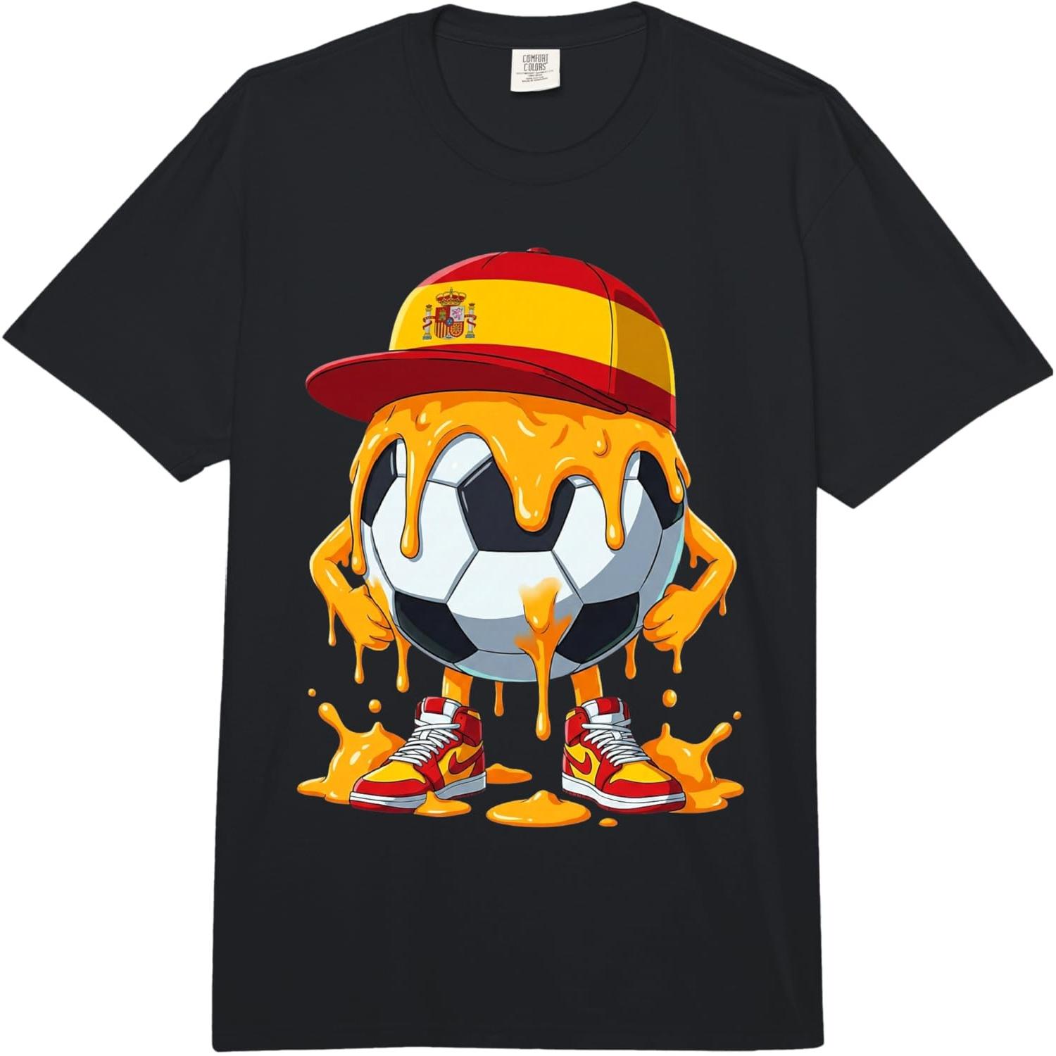 Spanish Team Soccer Ball Wearing Spanish Flag Hat Comfort Colors Adult Heavyweight T-Shirt S