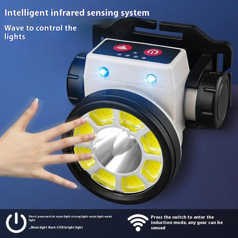 USB Rechargeable Headlamp Smart Motion Sensor LED Outdoor Strong Light High Lumen Headlight Waterproof Head Lamp