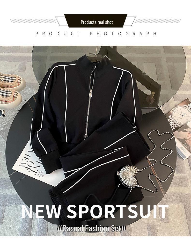 Women's Trendy Autumn Street Style Tracksuit: Zipper Hoodie & Wide-Leg Pants Two-Piece Set
