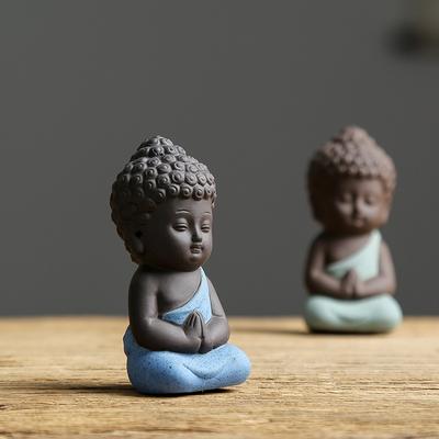 Kreatywna Fioletowa Figurka Mnicha Piaskowego Buddy, Religijna Dekoracja Zen, Małe Ozdoby, Buddyjska, Nowicjusz, Ręcznie Robiona Statuetka