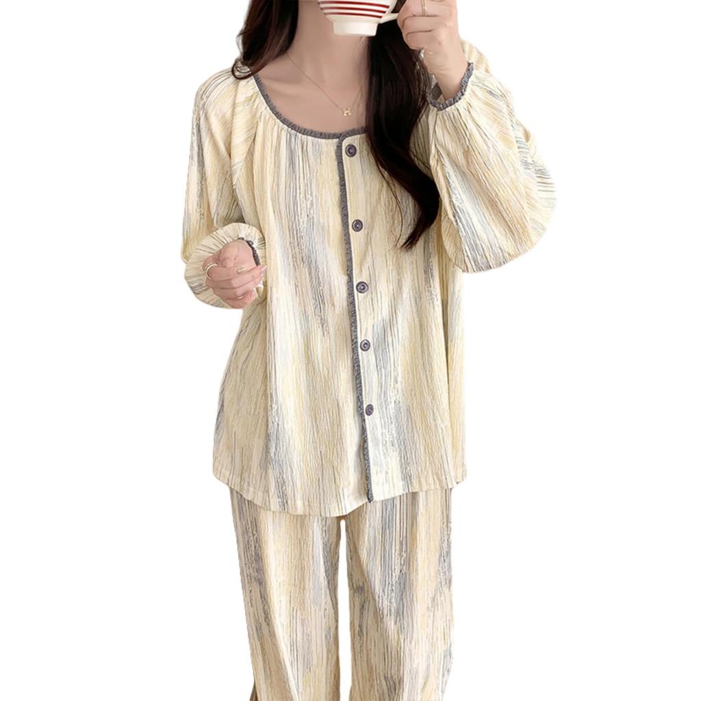 Tiernyueth Square Long Sleeve Floral Cute Easy to Put On and Take Perfect for and Winter Women's Pajamas, Collar, Button-Down Front, Print,