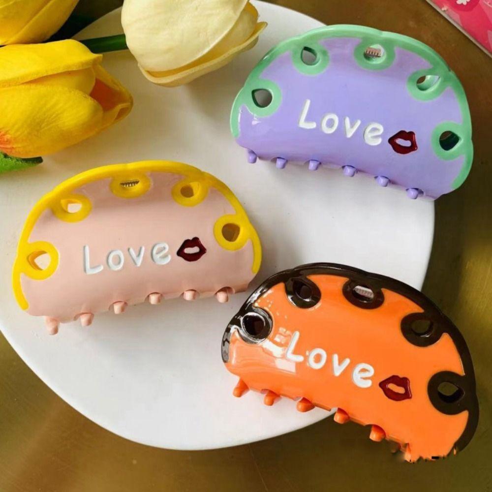 

Line Wave Letters Lip Grab Clip Colourful Wave Hollow Shark Clip Love Letter Hair Claw Lady фиолетовый