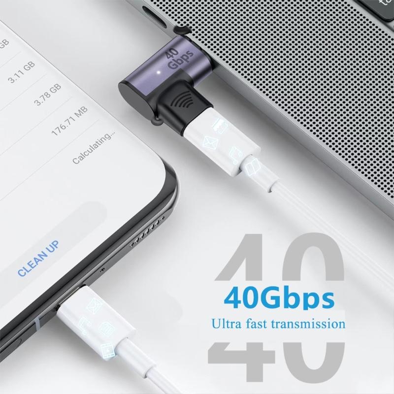 USB-C Adapter PD 100W Type-C to USB C Fast Charging Converter USB 4.0 40Gbps Type-C Extender Connector Right Angled