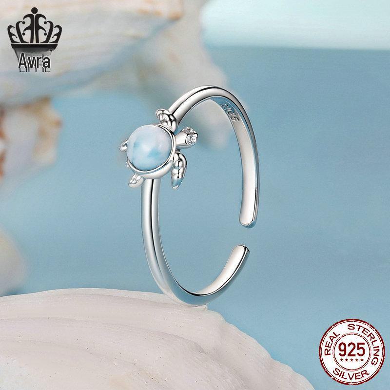 Avle S925 Sterling Silver Blue Turtle Adjustable Ring for Women