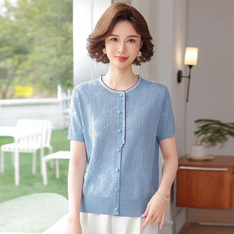 Mom's Summer Ice Silk Short-Sleeve T-shirt - 2026 New Style for Middle-Aged and Elderly Women