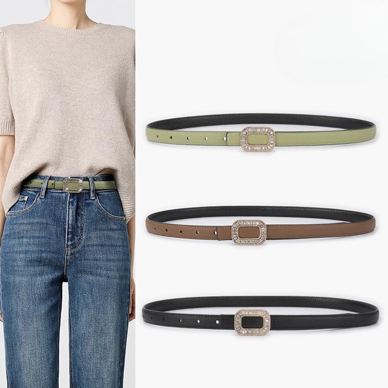Writing A Notebook Women's Top Layer Cowhide Jeans Belt Inlaid With Rhinestone Casual Pants Jeans With Fine Style Available On Both Sides 105Cm