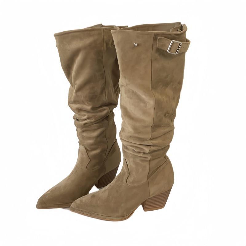 Zhao Ruth 2025 new European and American Spice Girls boots tube stacking boots thick heel pointed high heel knight boots