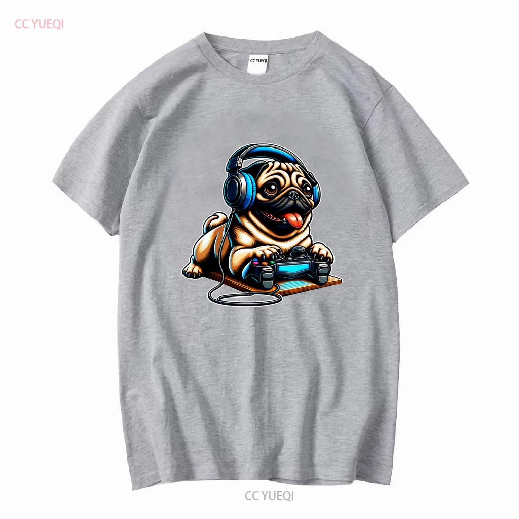 Pugs Dogs Playing Gamer Funny Pug Dog Breed Cute Puppies T Shirt vintage Washed Casual Comfortable Stretched vintage Washed
