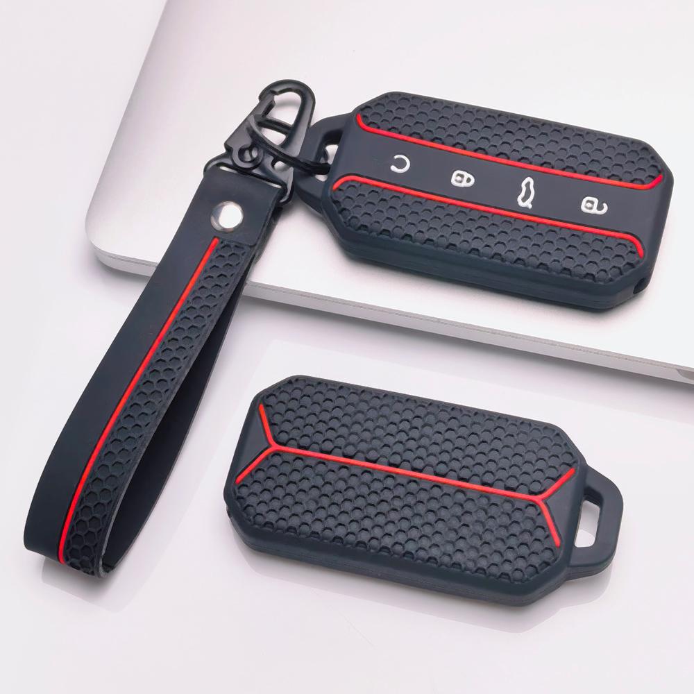 Silicone Car Keychain Strap for Chery Jaecoo 5 J5 J7 Tiggo 9 Arrizo 8 OMODA 5 Jetour Traveler Honeycomb Texture Anti Scratch Anti Lost Key Ring Holder