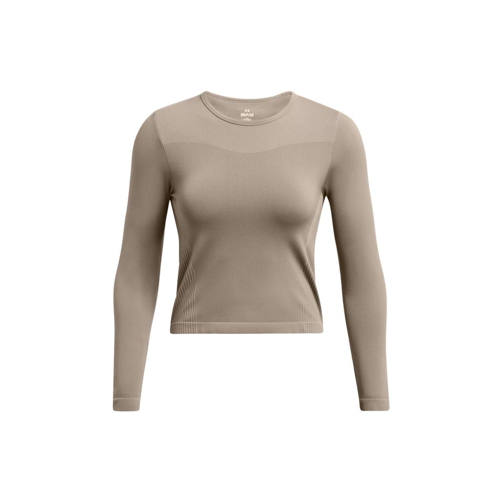 Under Armour Solid Color Crew Neck Long Sleeve Regular T-Shirt Women Tops Khaki 1383649-200