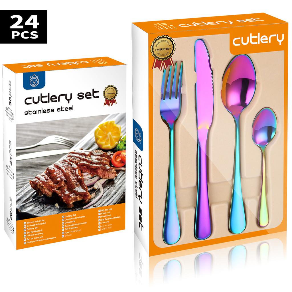 Popular Stainless Steel Cutlery Set 24 Pieces Gift Box Household Knives Forks  Spoons Kitchen Household