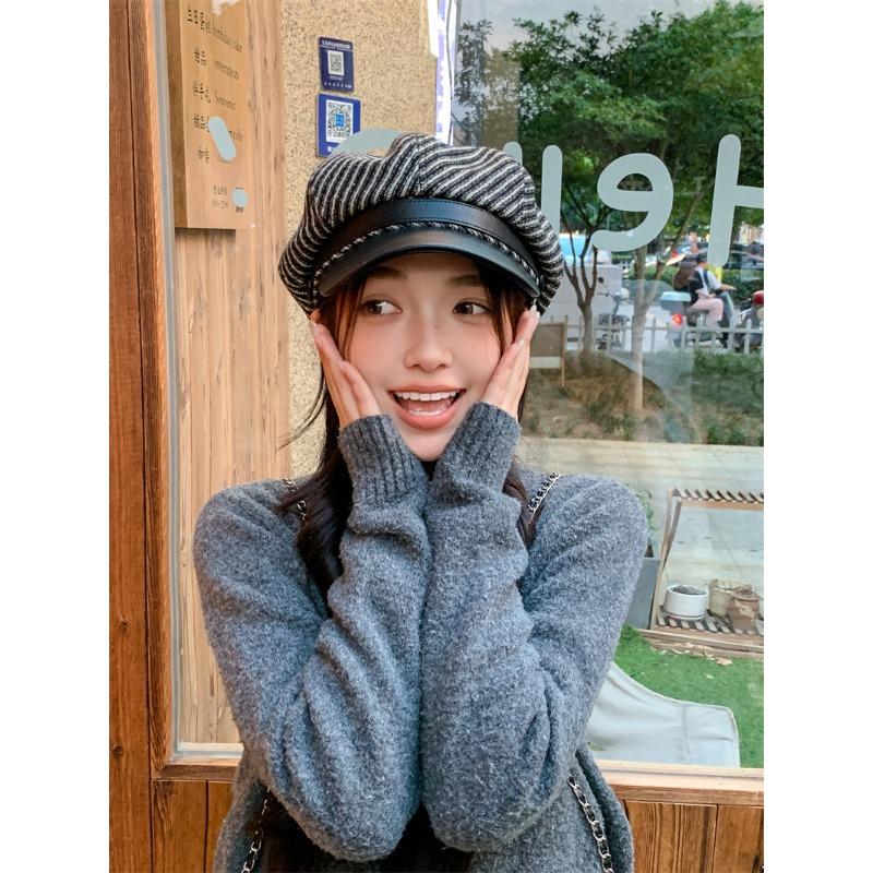Women S Vintage Plaid Octagonal Newsboy Cap Elegant Versatile Casual