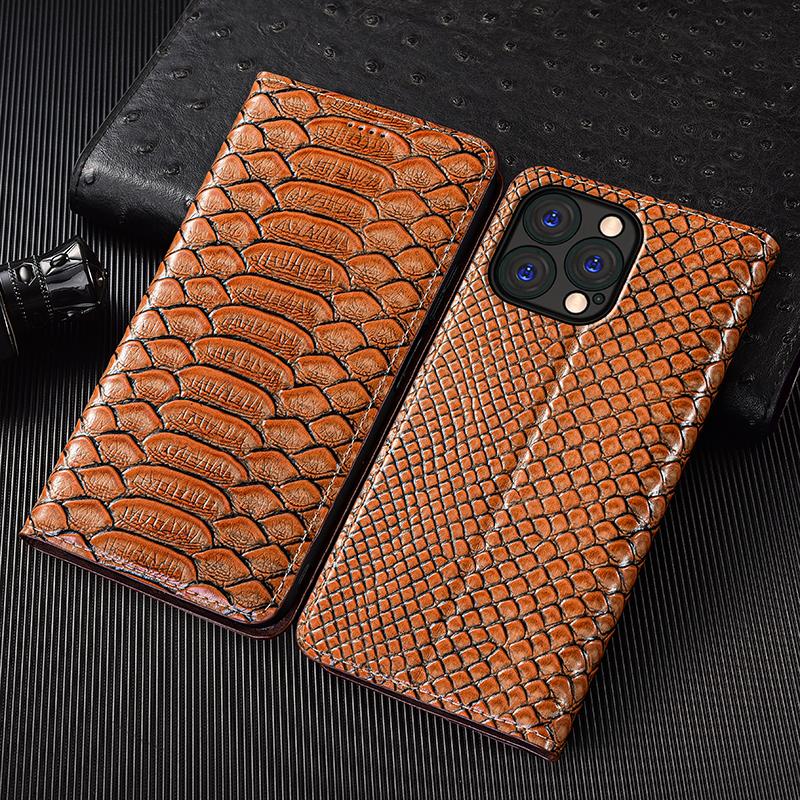 Originální kožené výklopné pouzdro z kůže pythonu pro Apple iPhone 6 7 8 X XS XR 11 12 13 14 15 16 16e Pro Max Plus Mini Kryty na peněženku pro telefon