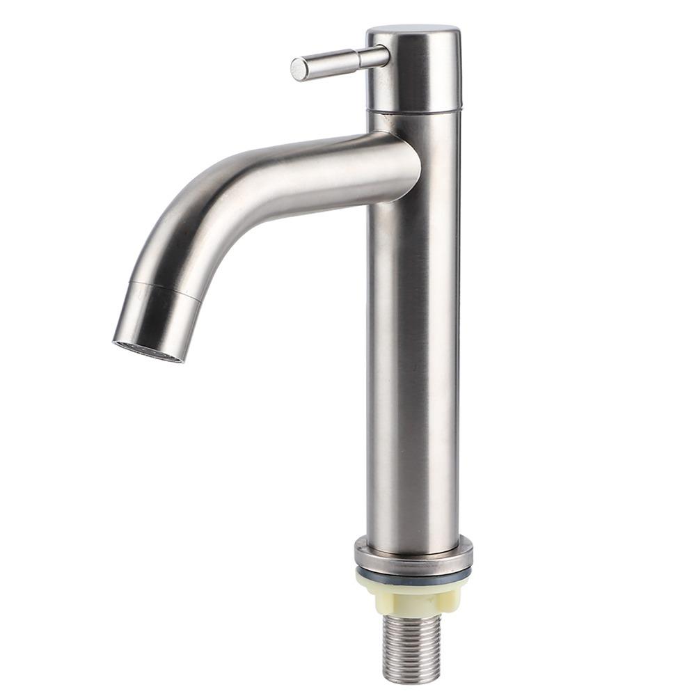 Moderne Geborstelde Afwerking Kraan Enkel Koud Water Enkel Gat Waterkraan Enkele Hendel G1/2 Schroefdraad Wastafelkraan Badkamer