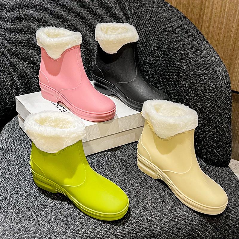 Low-top rain shoes women's fashion adult outdoor waterproof shoes kitchen short work water shoes warm non-slip glue shoes women