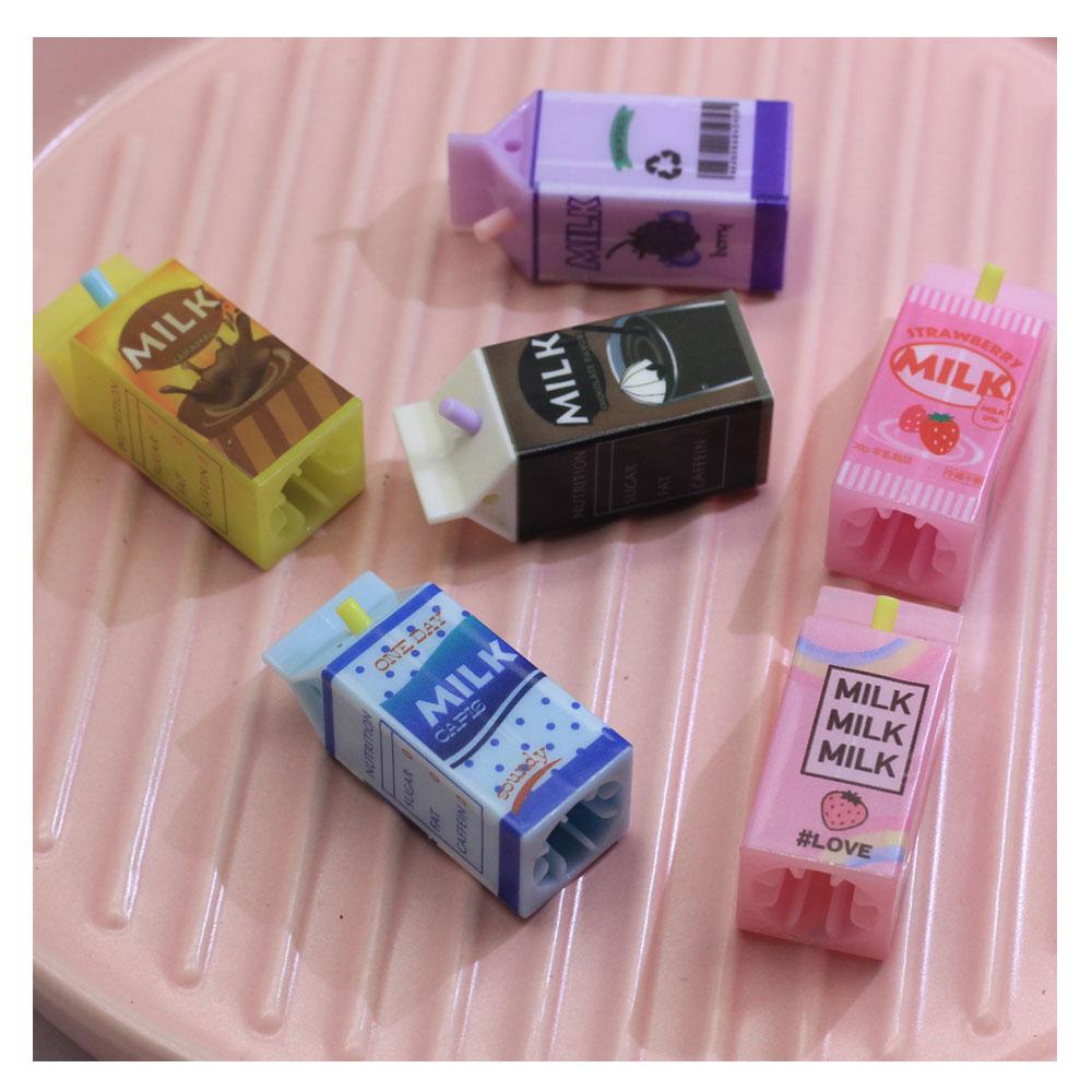 Kawaii Milk Bottle Shape Pencil Topper 3D Drinks Miniature for Children Study Charms Doll House Accessories