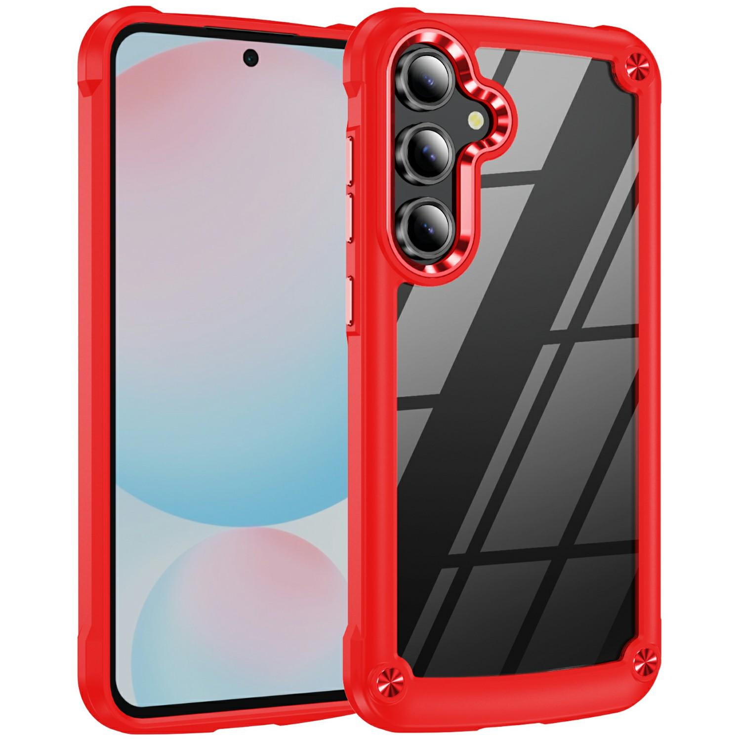 

For Samsung Galaxy S24 FE Case Anti-Drop Alloy Lens Frame PC+TPU Phone Cover Red