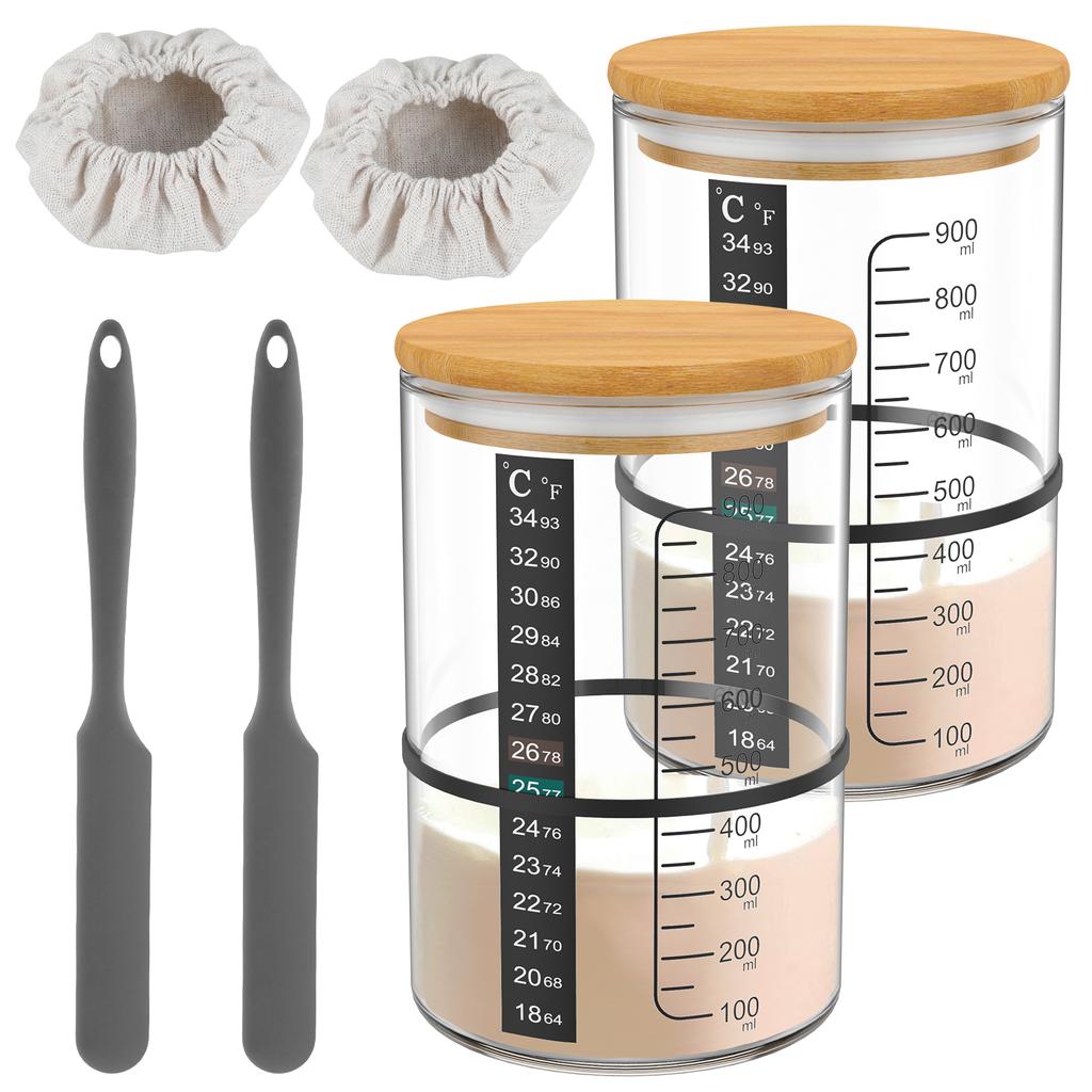 900 ML Sourdough Starter Jar Kit Large Capacity Reusable Sourdough Starter Container Wide Mouth Glass Sourdough Fermentation Jar