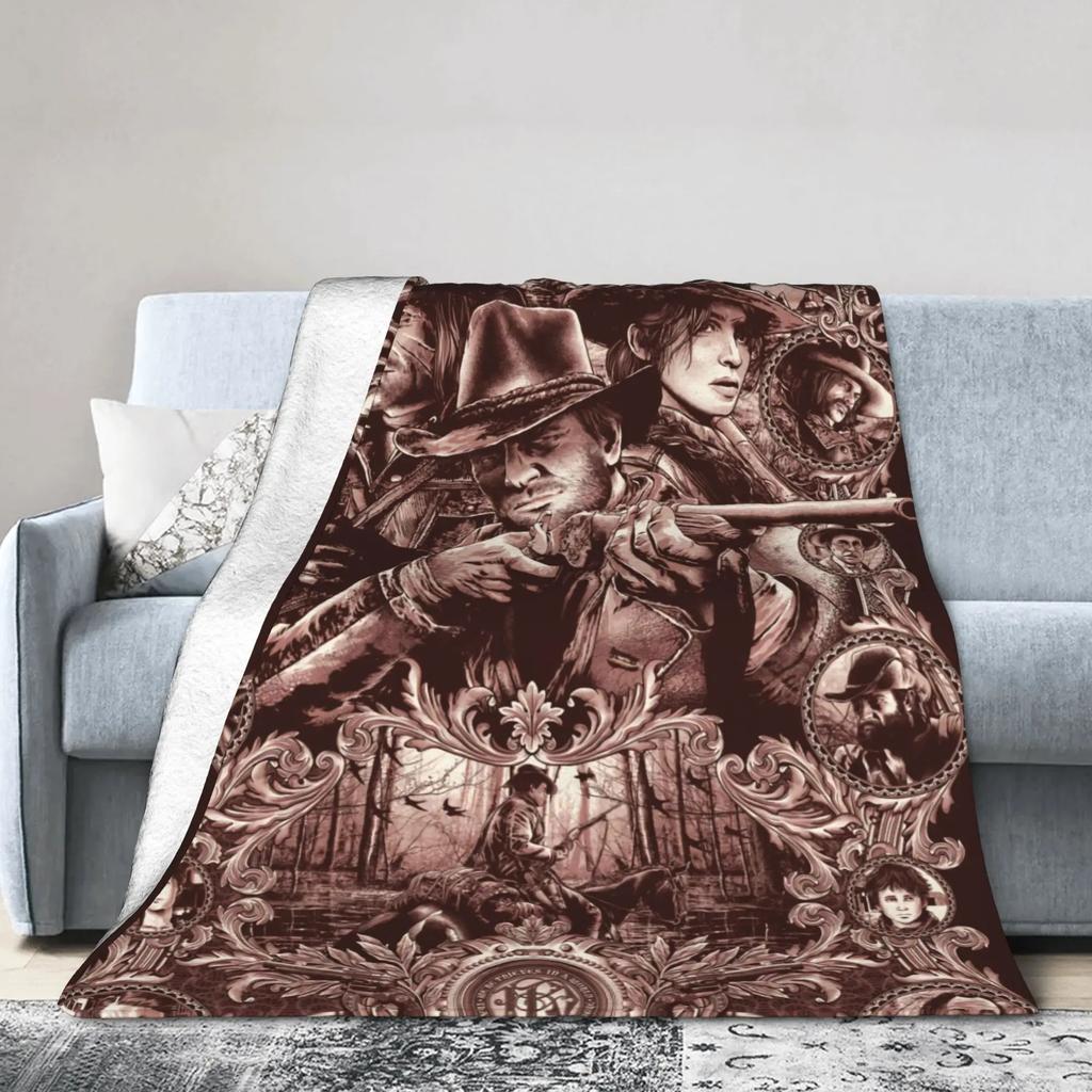 RDR Video Game Flannel Blanket Soft Winter Throw for Bedroom Sofa Bedspread Graphic Cover for Girls Boys
