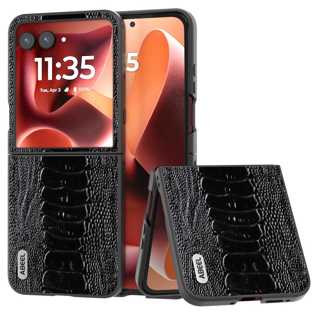 ABEEL For Motorola Razr 60 Ultra 5G Deksel Elektroplettert Krokodilletekstur Ekte Kuskinn+PC Telefondeksel