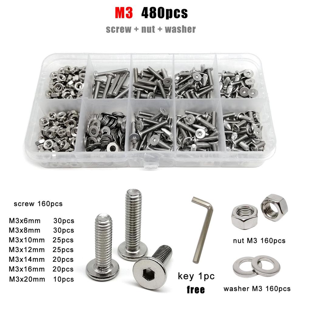 1 Kasten M1.6 M2 M2.5 M3 M4 M5 M6 M8 304 Edelstahl CM Sechskant Innensechskant Ultraflach Linsenkopf Schraube Bolzen Mutter Set Kit