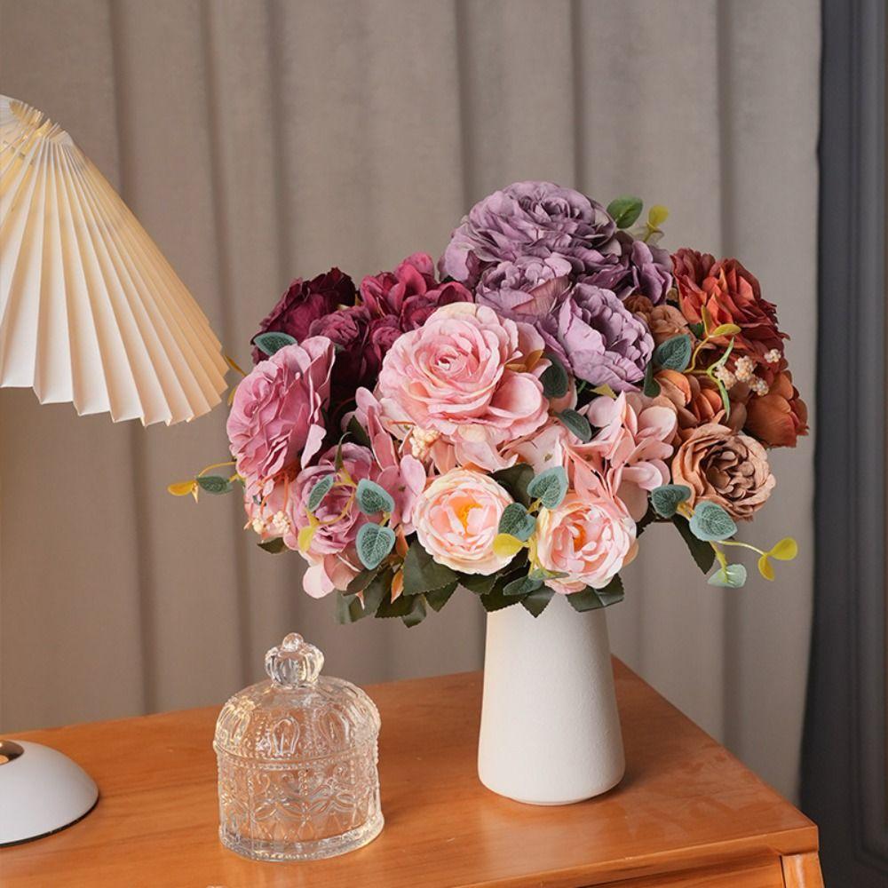 Rose Artificial Peony Flowers Landscape Silk Hydrangea Fashion Bridal Bouquet  Wedding Arrangements