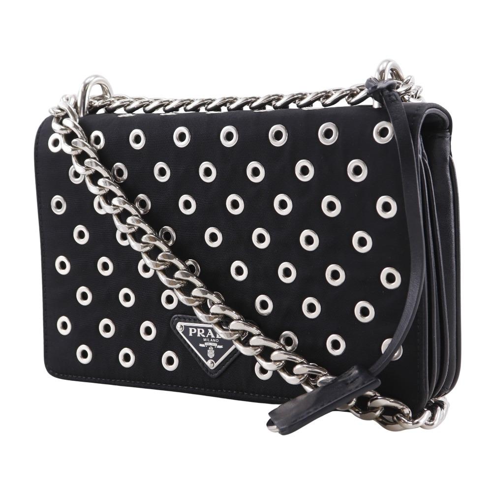PRADA ChainShoulder Shoulder Bag punching black Nylon Women Used