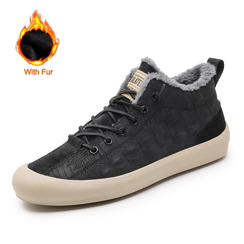 Fashion Men s Winter Warm Cotton Shoes Fashion Plush Comfortable Non-Slip Snow Boots Crocodile Pattern Outdoor Walking Casual Shoes 39