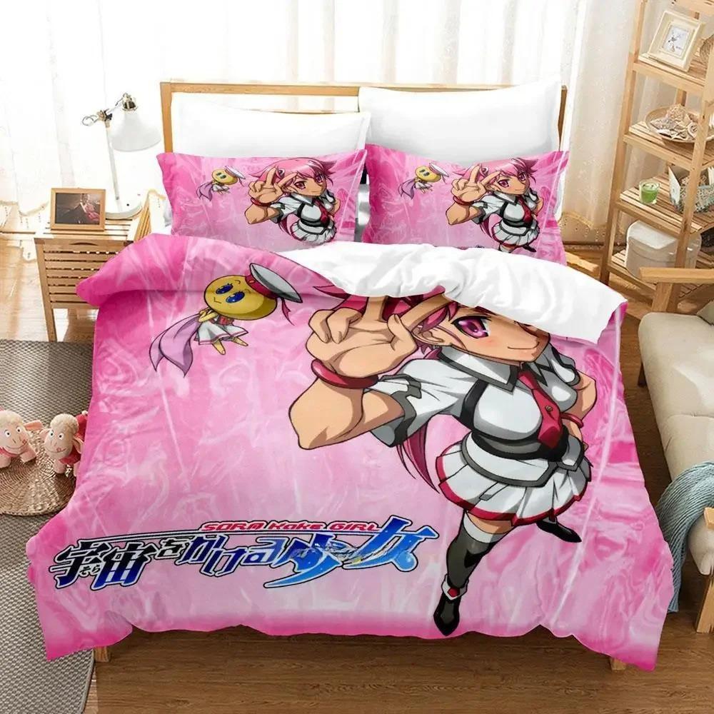 Kawaii Girl Sora Wo Kakeru Shoujo Bedding Collection Single Twin Full Queen King Size Bed Collection Adult Kid Bedroom Duvet Cover Collections Anime