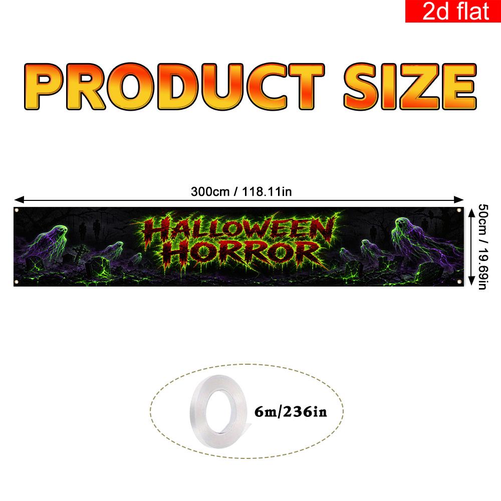 Halloween Yard Sign Party Banner, Spooky Cemetery Pattern, Polyester Outdoor Garden Courtyard Fence Decoration
