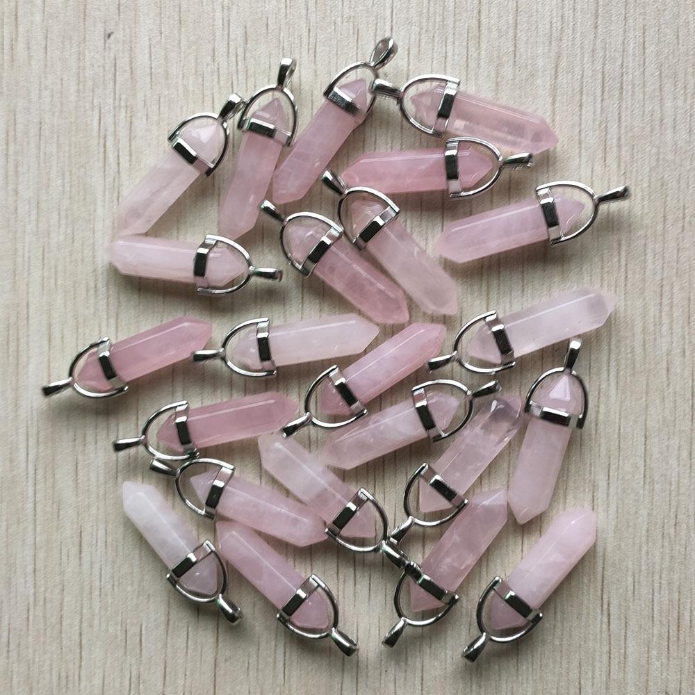 Natural stone quartz aventurine lapis crystal hexagonal pillar Pendants for Jewelry accessories 12pcs
