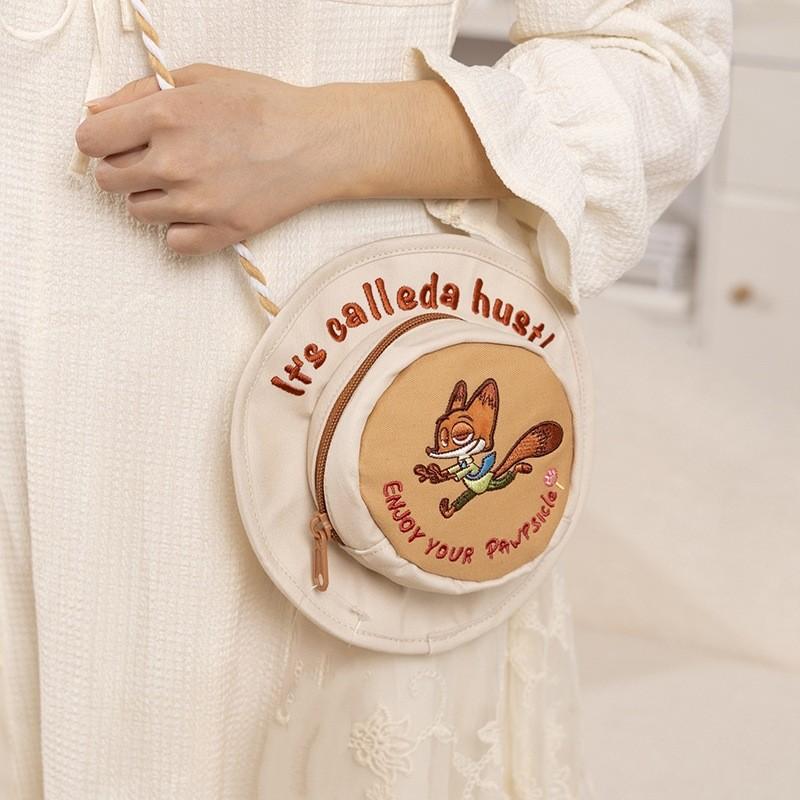 Canvas Sun Cute Hat Crossbody Bag With Lotso Nick Embroidery Design