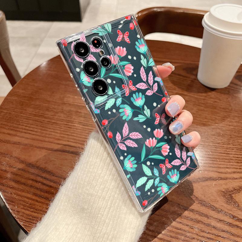 Flower Leaf Patterned Phone Case For Samsung Galaxy S26 S25 S24 S23 Ultra S22 Plus S24 S21 FE S25 Edge Clear Silicone Soft Cover